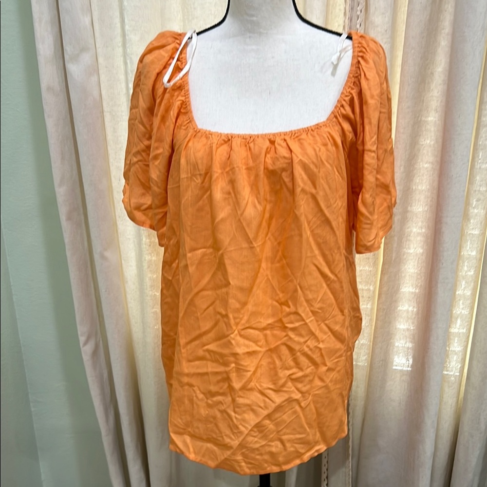 Vero Moda Orange Smocked Puff Sleeve Tunic